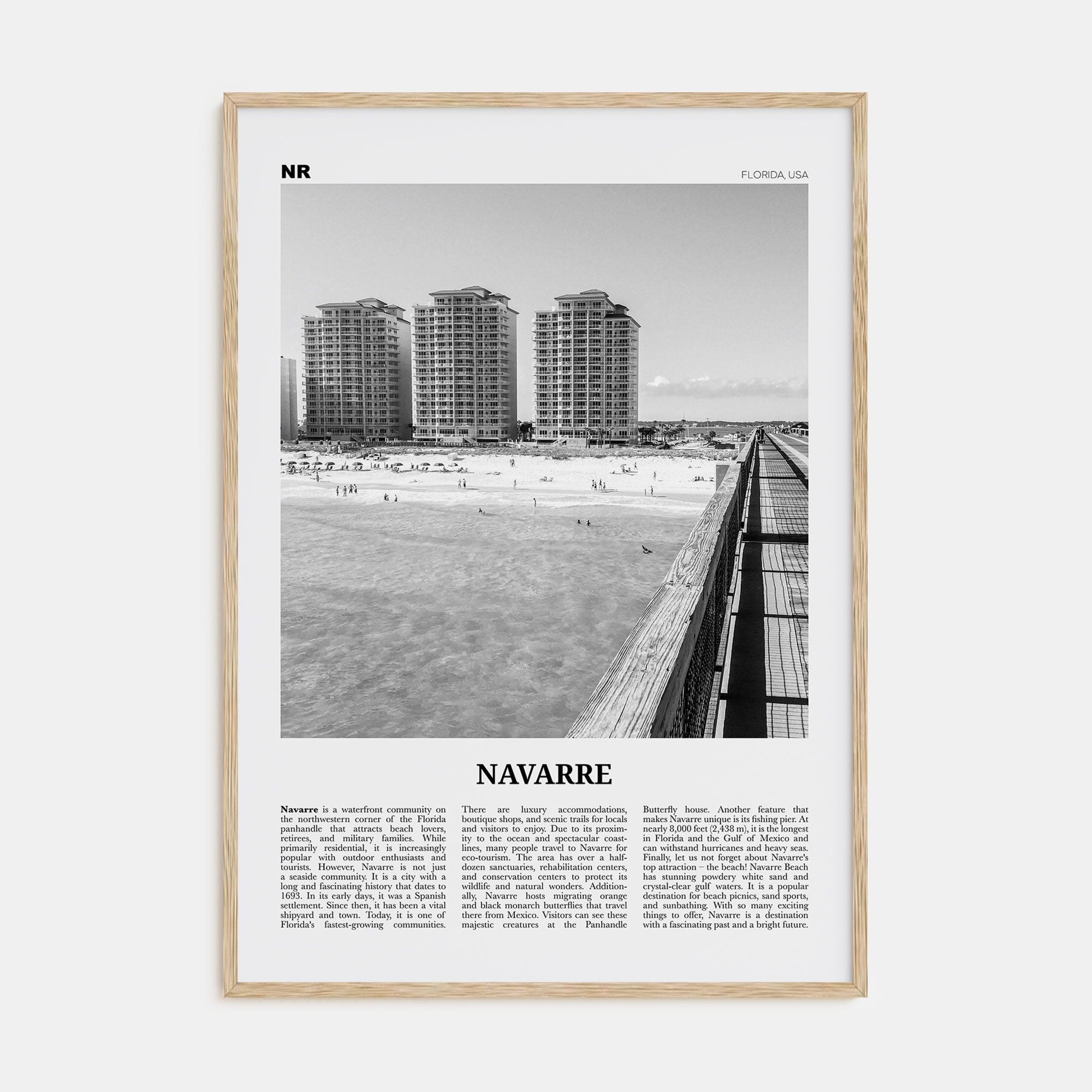 Navarre Poster Natural Wood / 8x12 in Nbourhood Travel B&W Poster