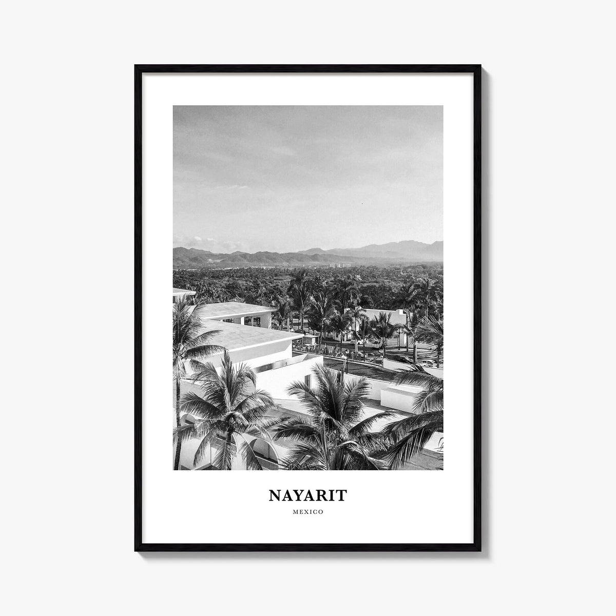 Nayarit black & white classic poster of Mexico – vertical wall art, unframed print shown in interior mockup