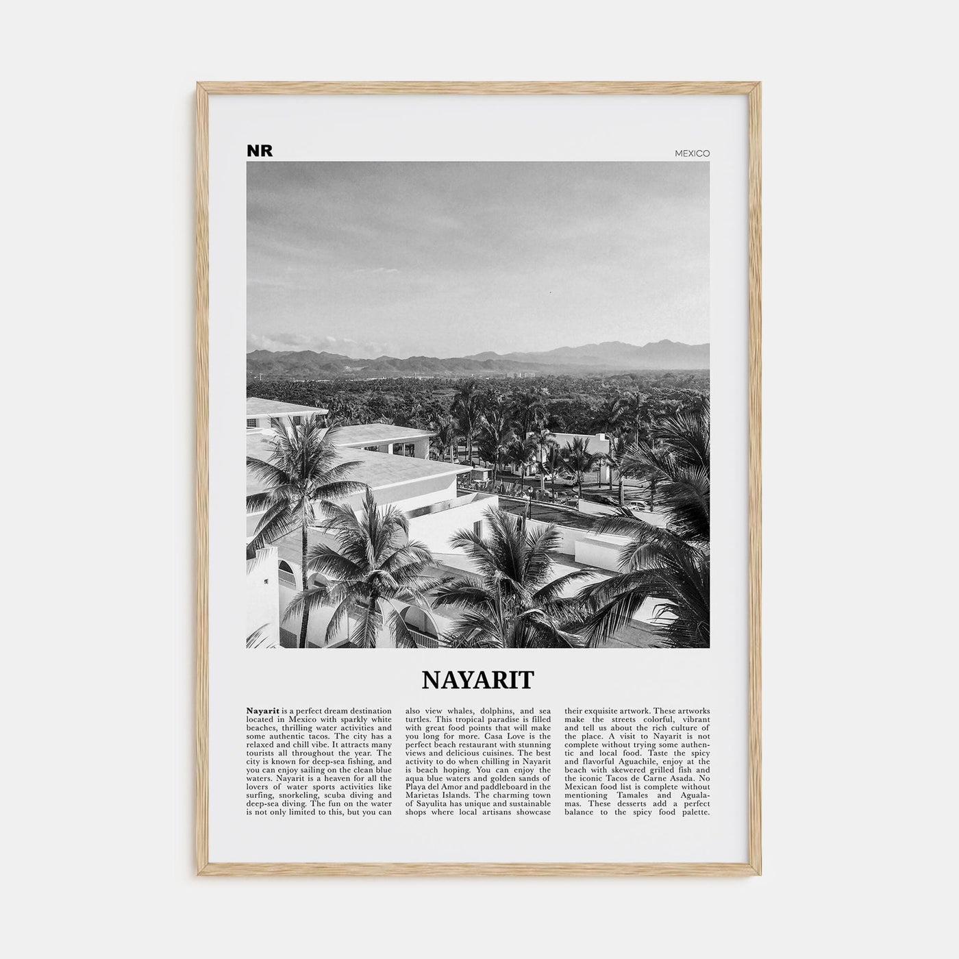 Nayarit Poster Natural Wood / 8x12 in Nbourhood Travel B&W Poster