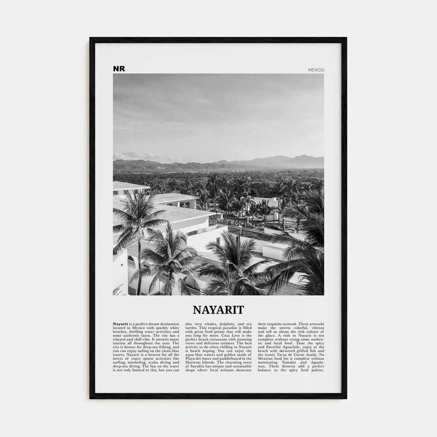 Nayarit Poster Black Wood / 8x12 in Nbourhood Travel B&W Poster