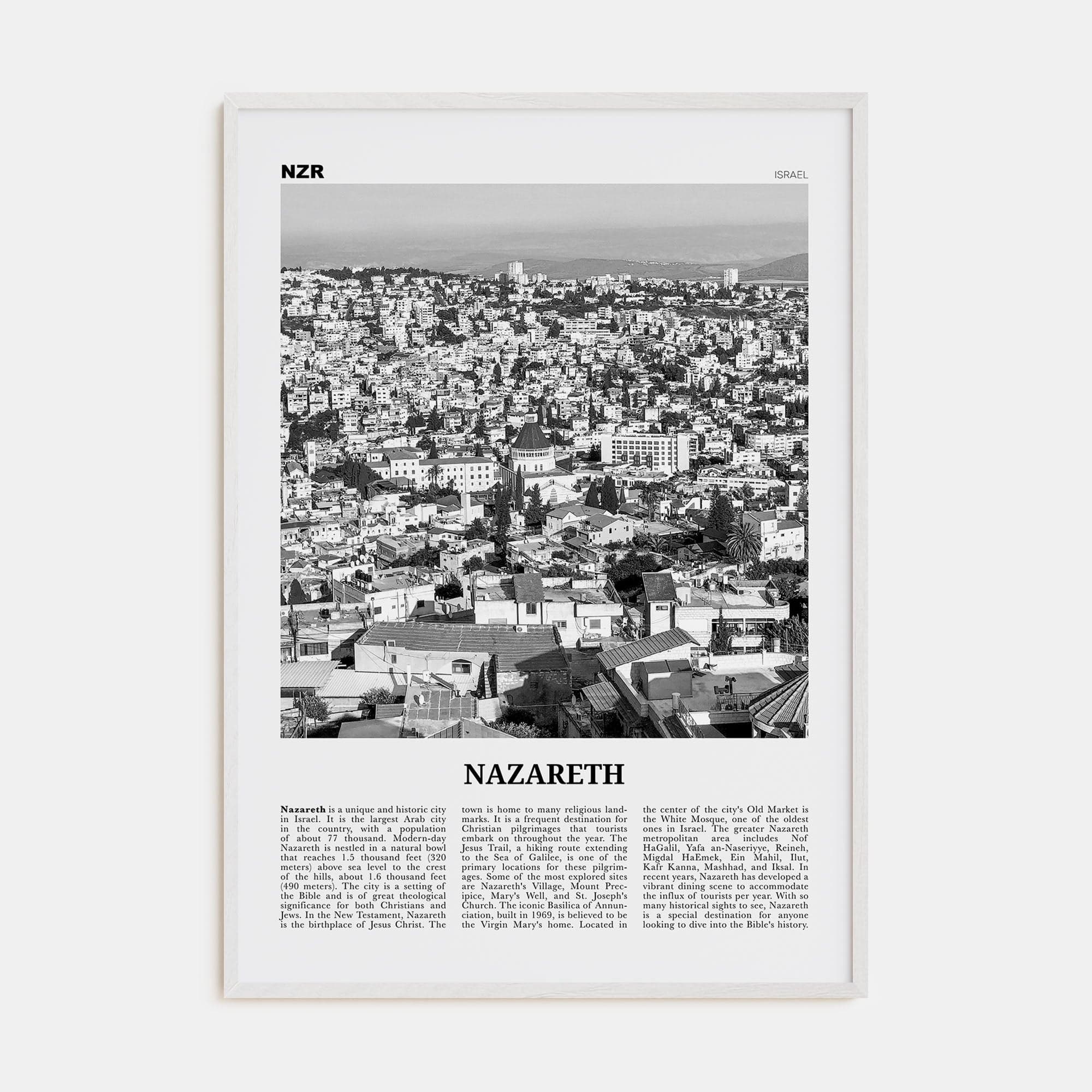 Nazareth No 1 Poster White Wood / 8x12 in Nbourhood Travel B&W Poster