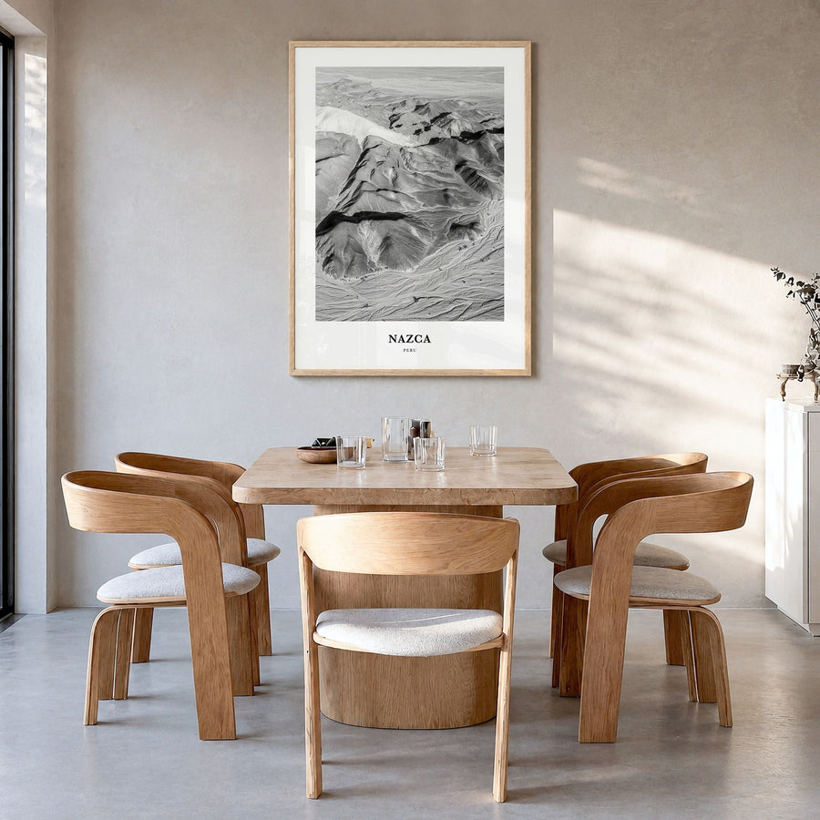 Nazca Classic Poster in a natural wood frame, hanging in a dining room