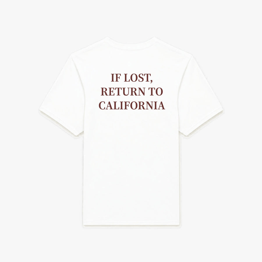 If Lost, Return To – Custom T-Shirt in white, back print (shown: California)