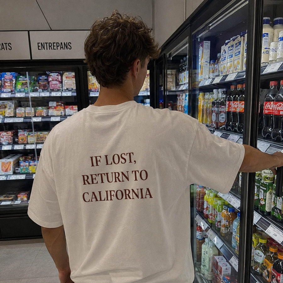 If Lost, Return To – Custom T-Shirt in white, back print (shown: California)