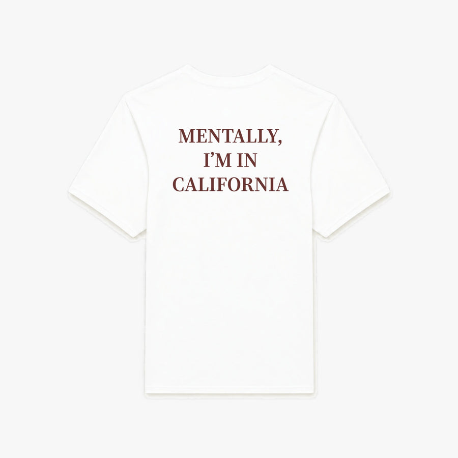 Mentally, I’m In – Custom T-Shirt in white, back print (shown: California)