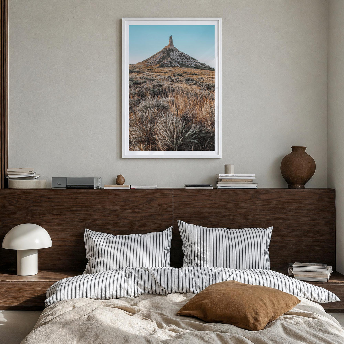Nebraska colorful photo poster of United States – vertical wall art in white wood frame with white border, hanging on wall