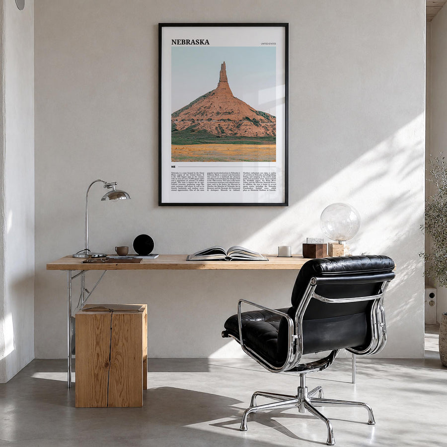Nebraska no. 1 colorful travel poster of United States – vertical wall art in black wood frame, hanging on wall