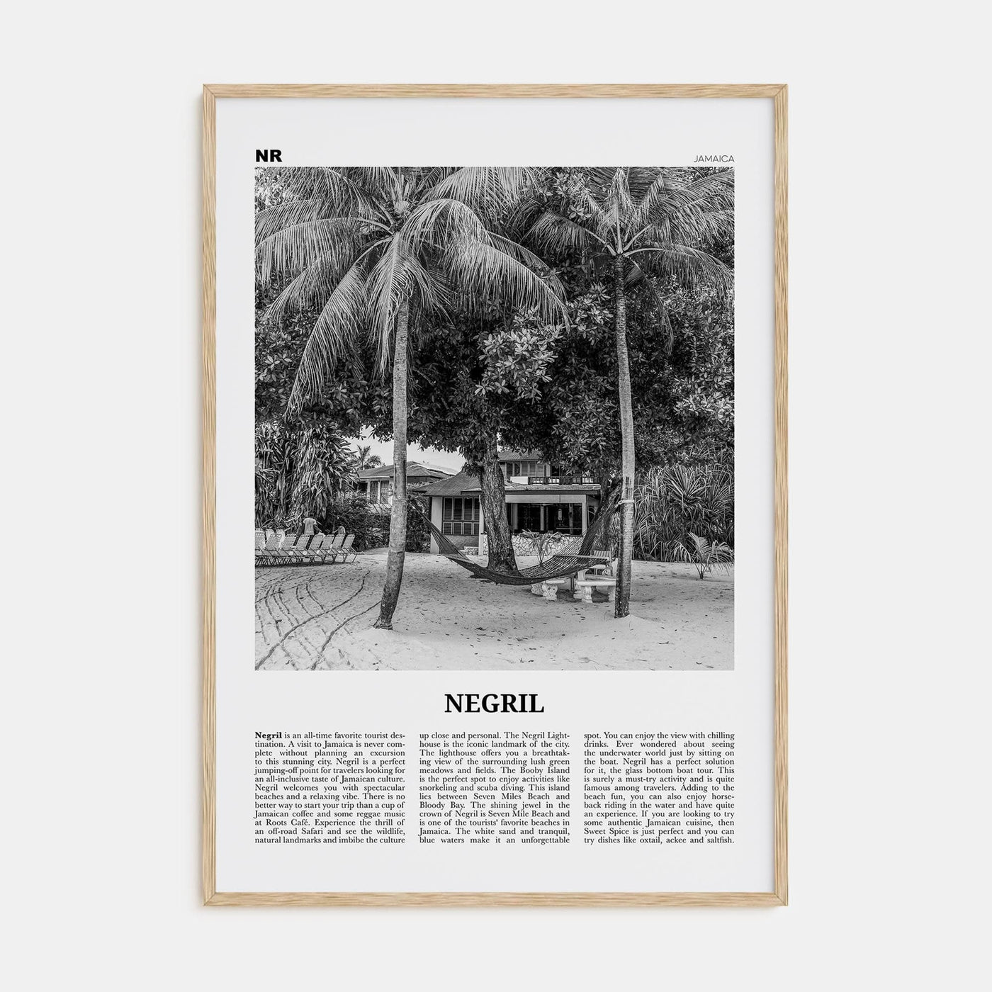 Negril Poster Natural Wood / 8x12 in Nbourhood Travel B&W Poster