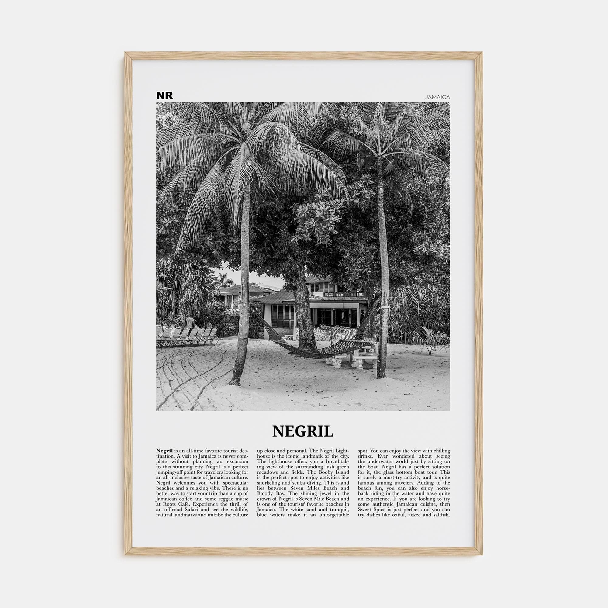 Negril Poster Natural Wood / 8x12 in Nbourhood Travel B&W Poster