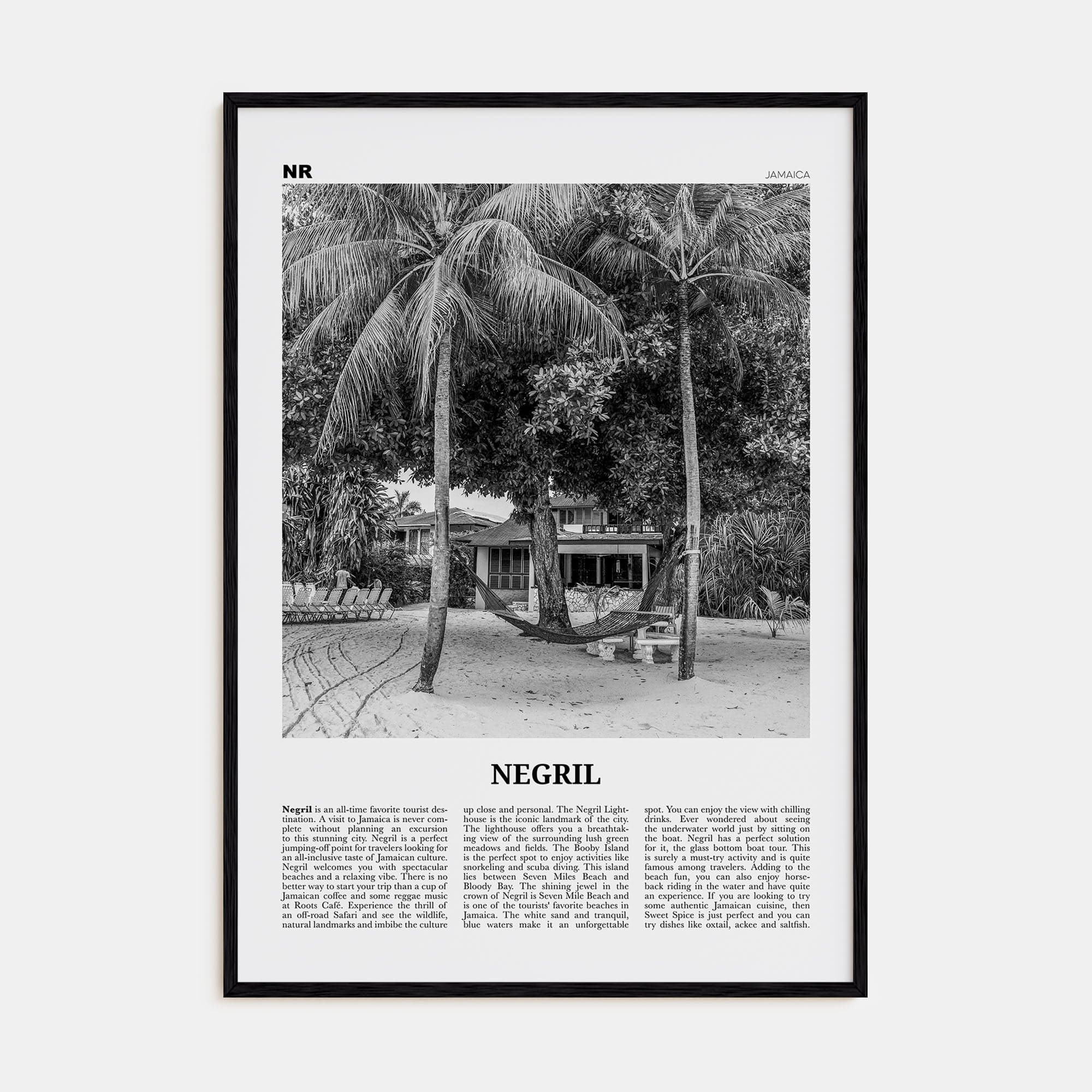 Negril Poster Black Wood / 8x12 in Nbourhood Travel B&W Poster