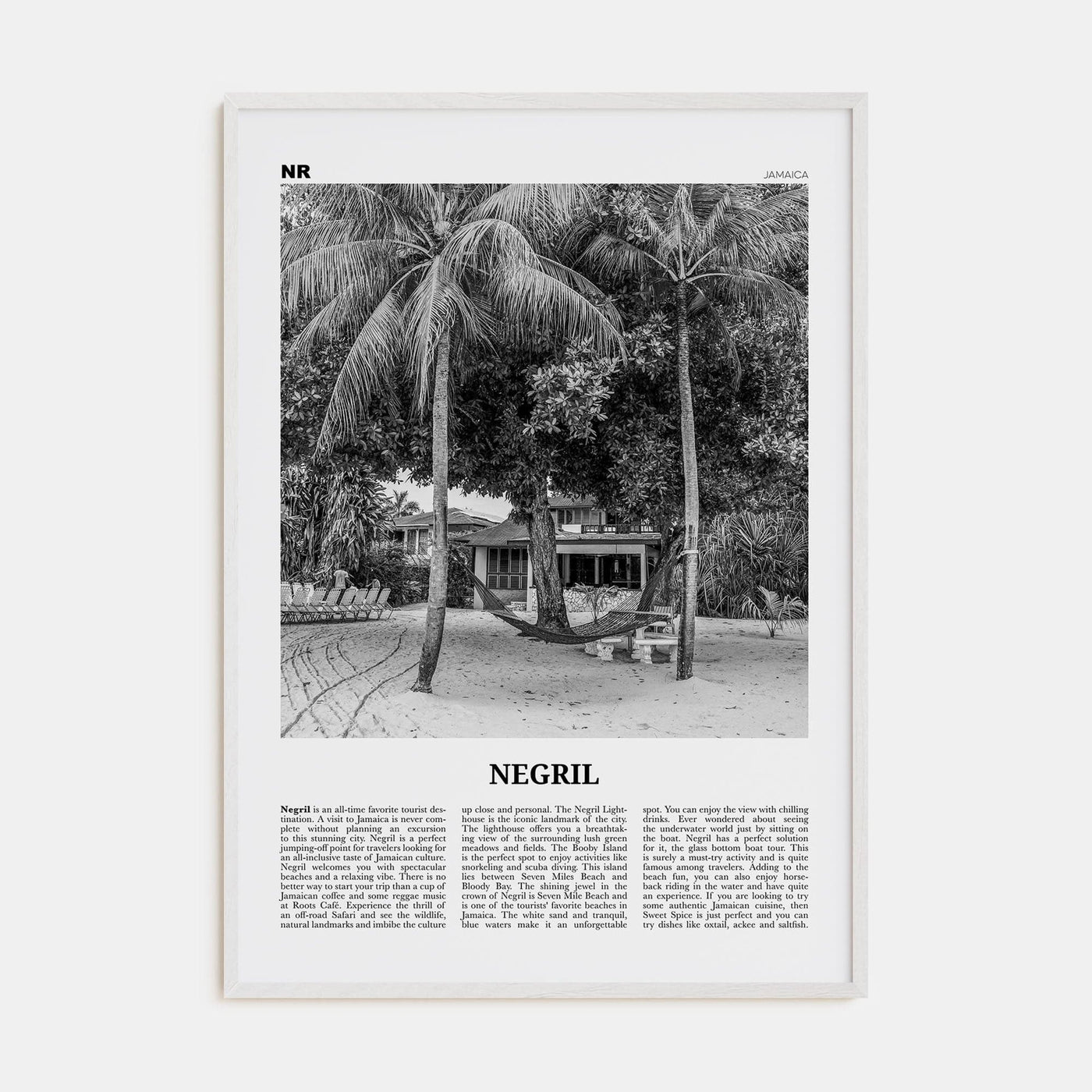 Negril Poster White Wood / 8x12 in Nbourhood Travel B&W Poster