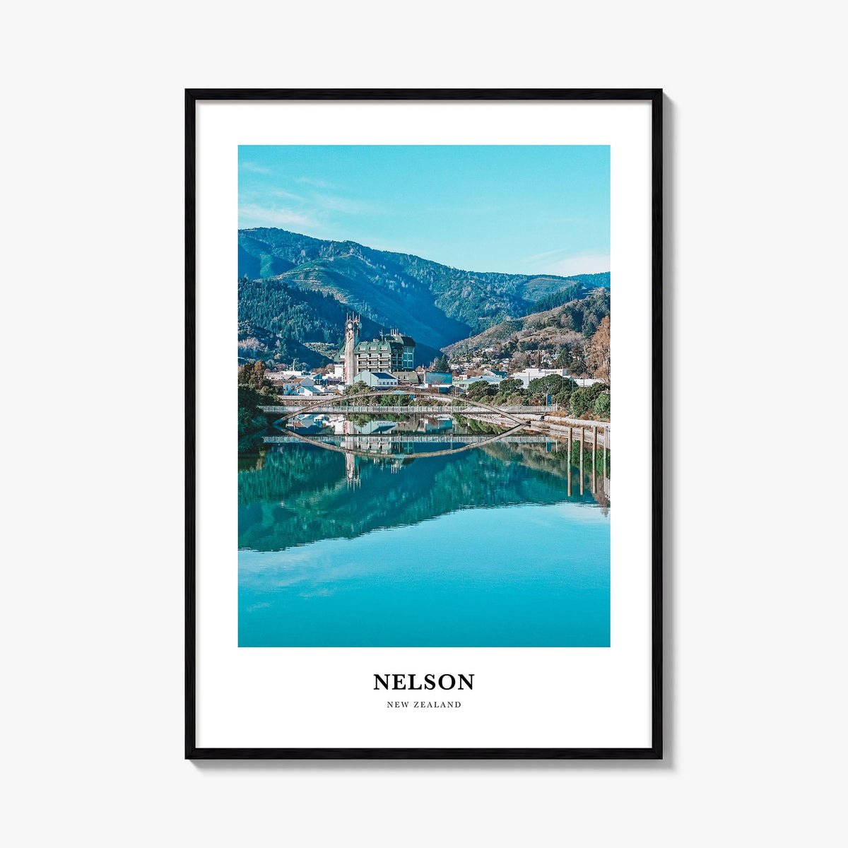 Nelson colorful classic poster of New Zealand – vertical wall art, unframed print shown in interior mockup