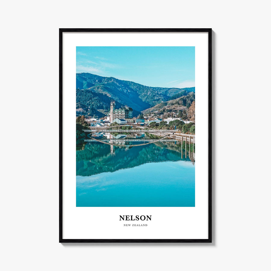 Nelson colorful classic poster of New Zealand – vertical wall art, unframed print shown in interior mockup