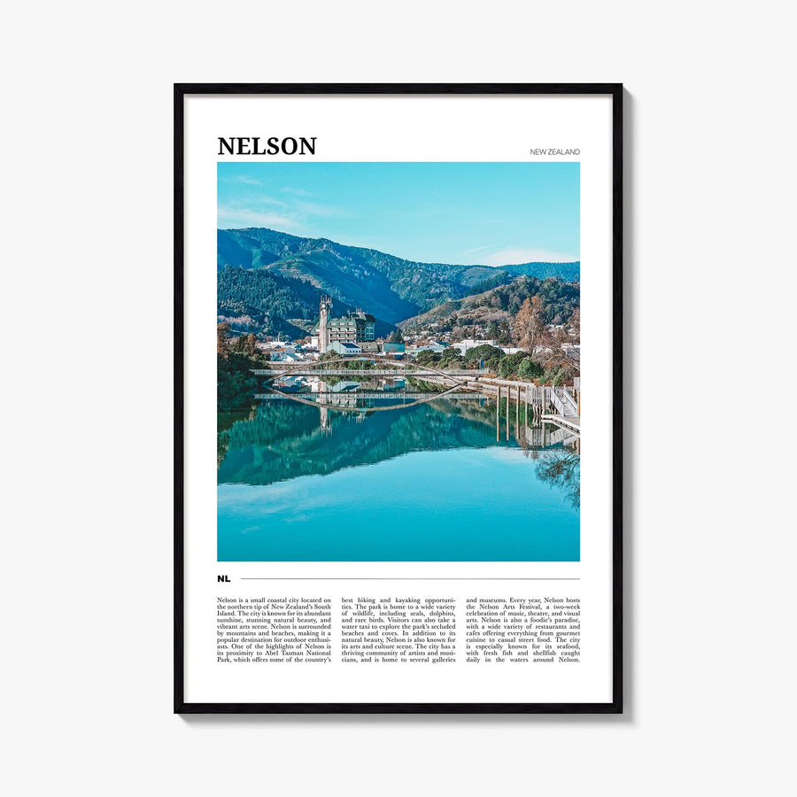 Nelson colorful travel poster of New Zealand – vertical wall art, unframed print shown in interior mockup