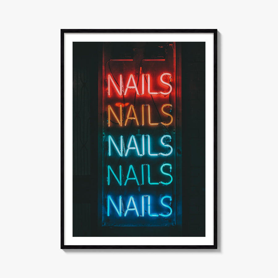 Neon Sign no. 1 colorful photo poster – vertical wall art, unframed print shown in interior mockup