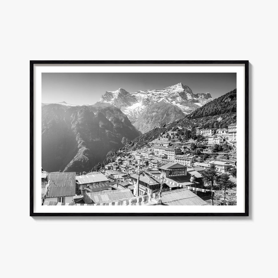 Nepal black & white photo poster of Asia – horizontal wall art, unframed print shown in interior mockup