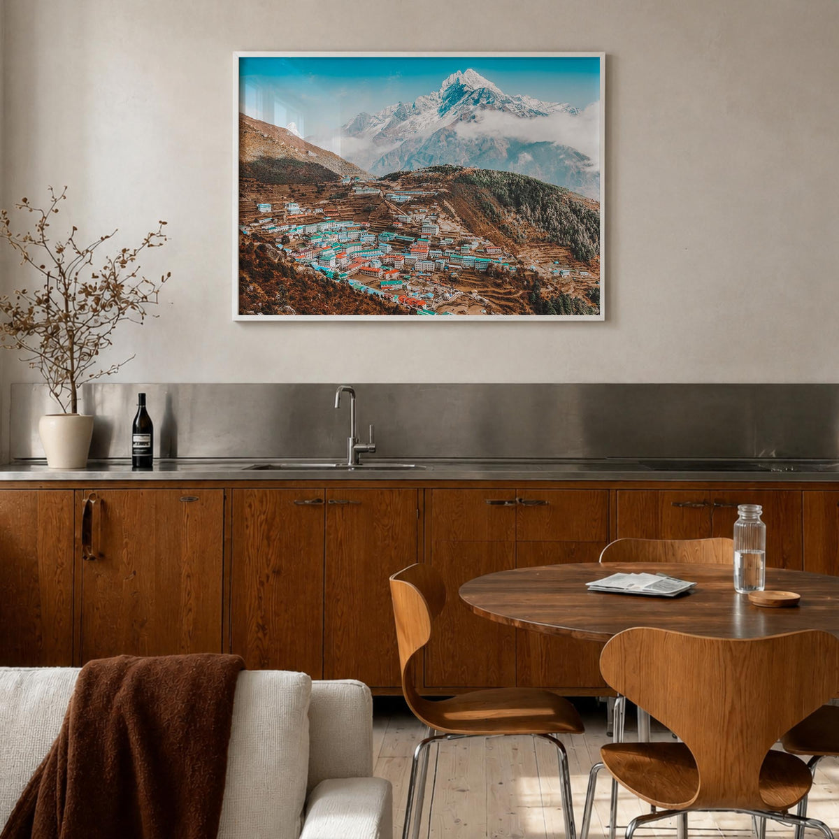Nepal colorful photo poster of Asia – horizontal wall art in white wood frame, hanging on wall