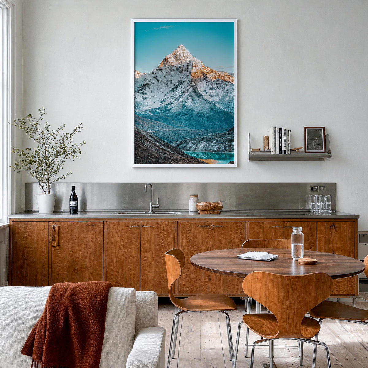 Nepal colorful photo poster of Asia – vertical wall art in white wood frame, hanging on wall