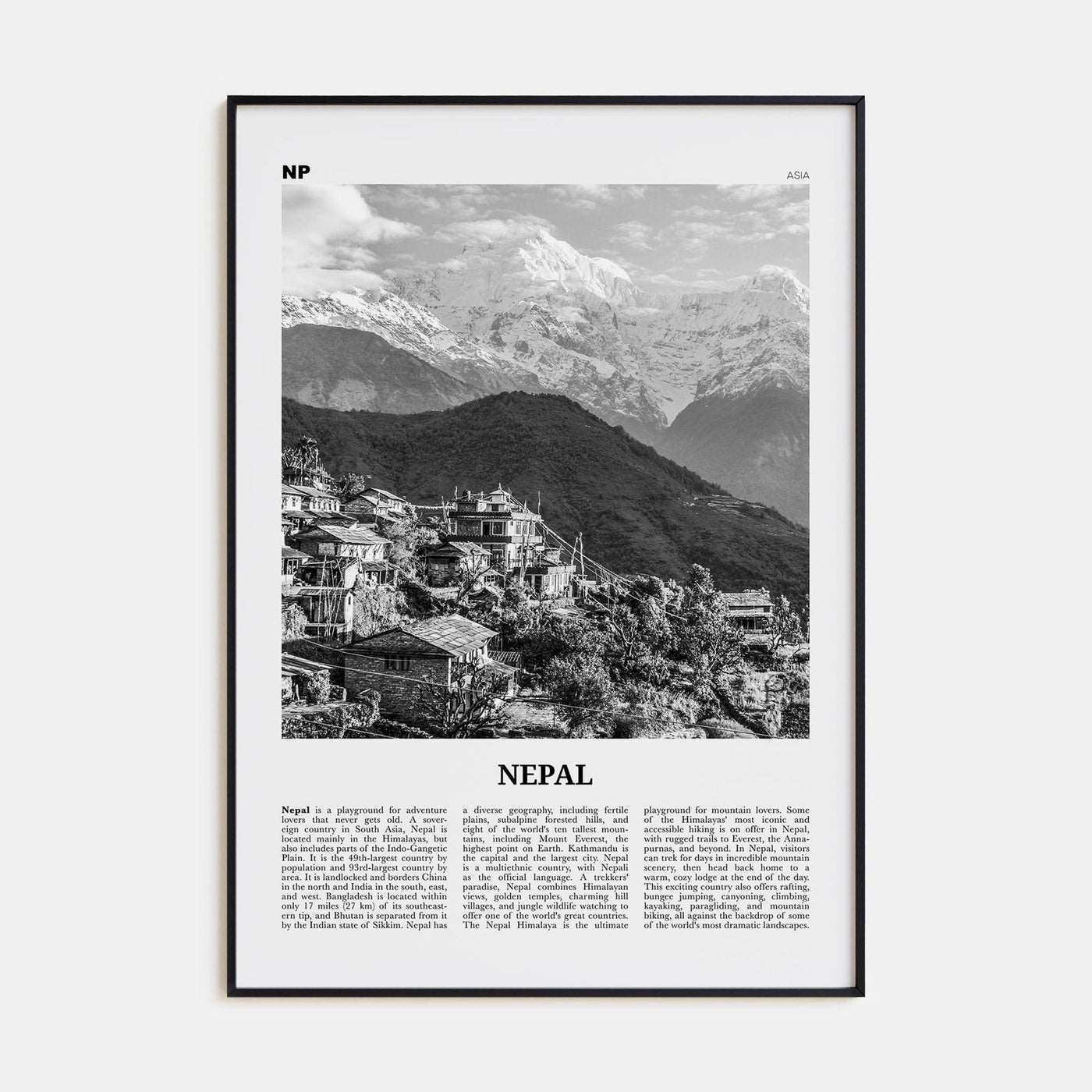 Nepal No 1 Poster None / 8x12 in Nbourhood Travel B&W Poster