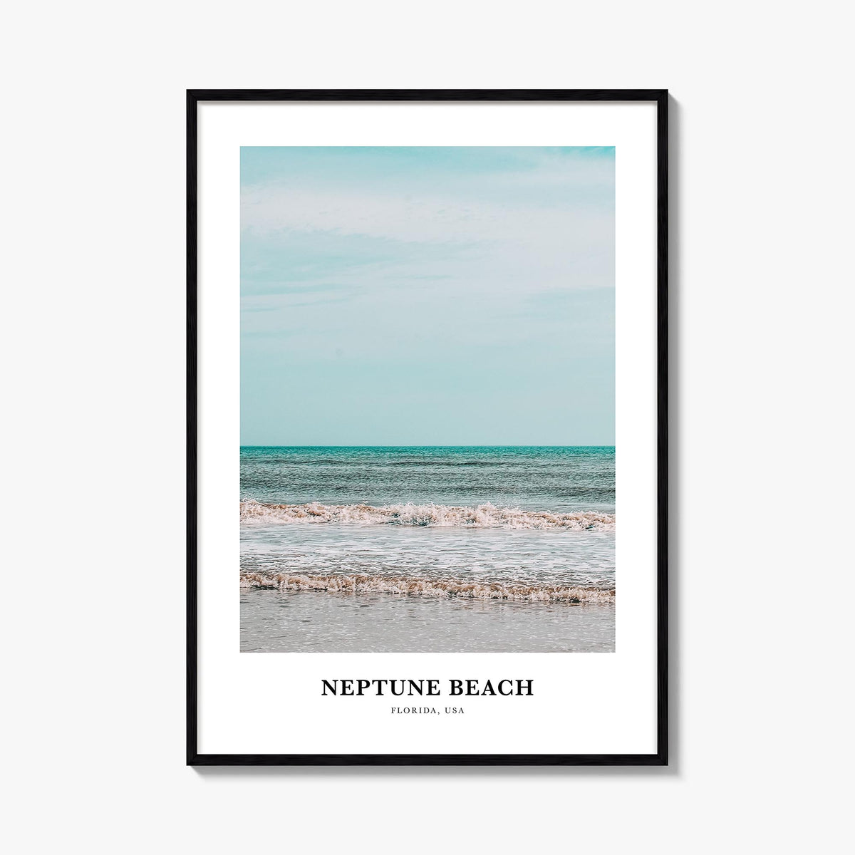 Neptune Beach colorful classic poster of Florida, USA – vertical wall art, unframed print shown in interior mockup