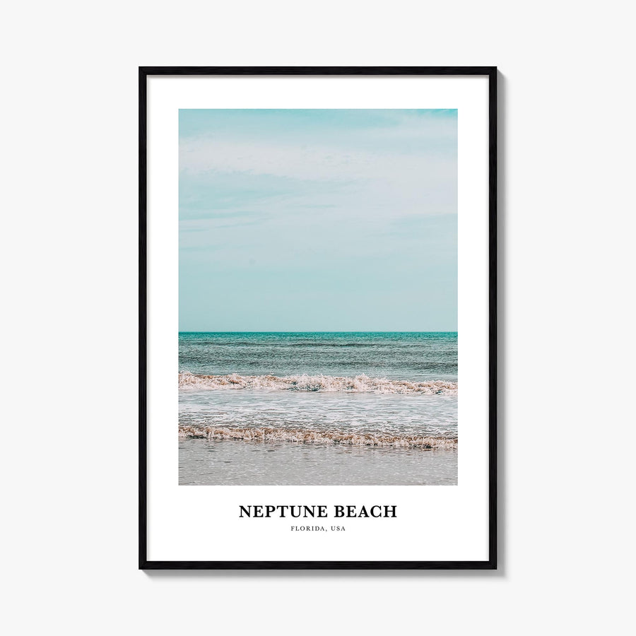 Neptune Beach colorful classic poster of Florida, USA – vertical wall art, unframed print shown in interior mockup