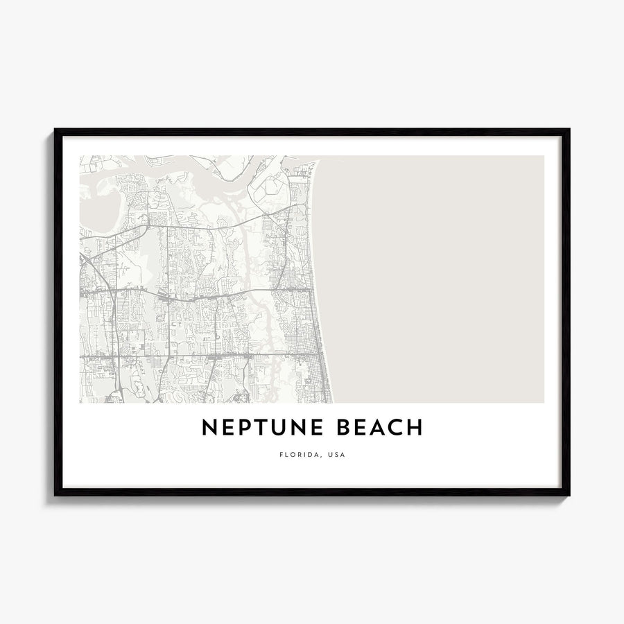 Neptune Beach Map Poster, framed poster mockup