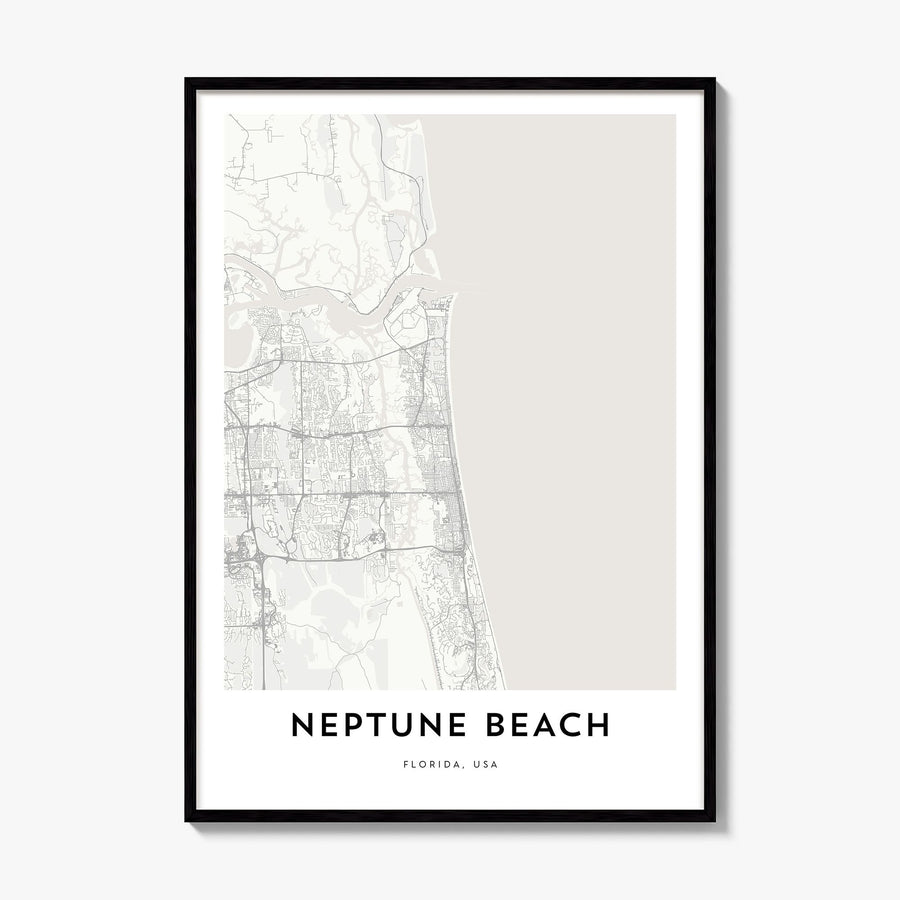 Neptune Beach Map Poster, framed poster mockup