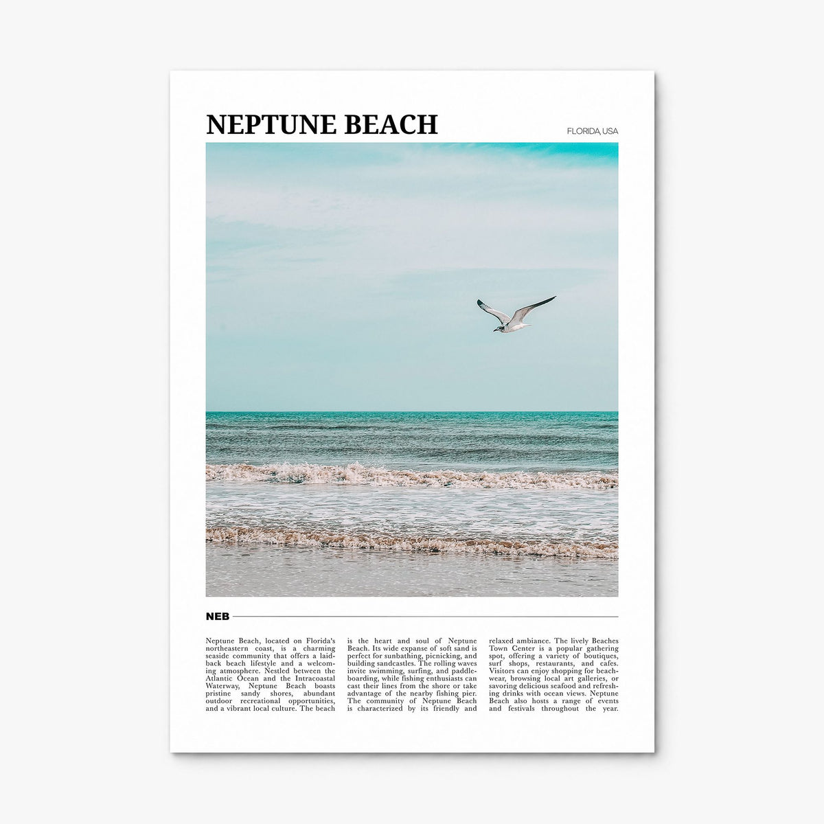 Neptune Beach Travel Poster, print only (unframed)