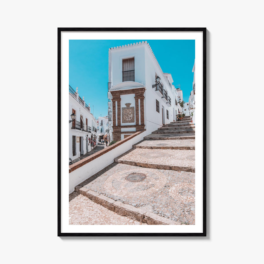Nerja colorful photo poster of Spain – vertical wall art, unframed print shown in interior mockup