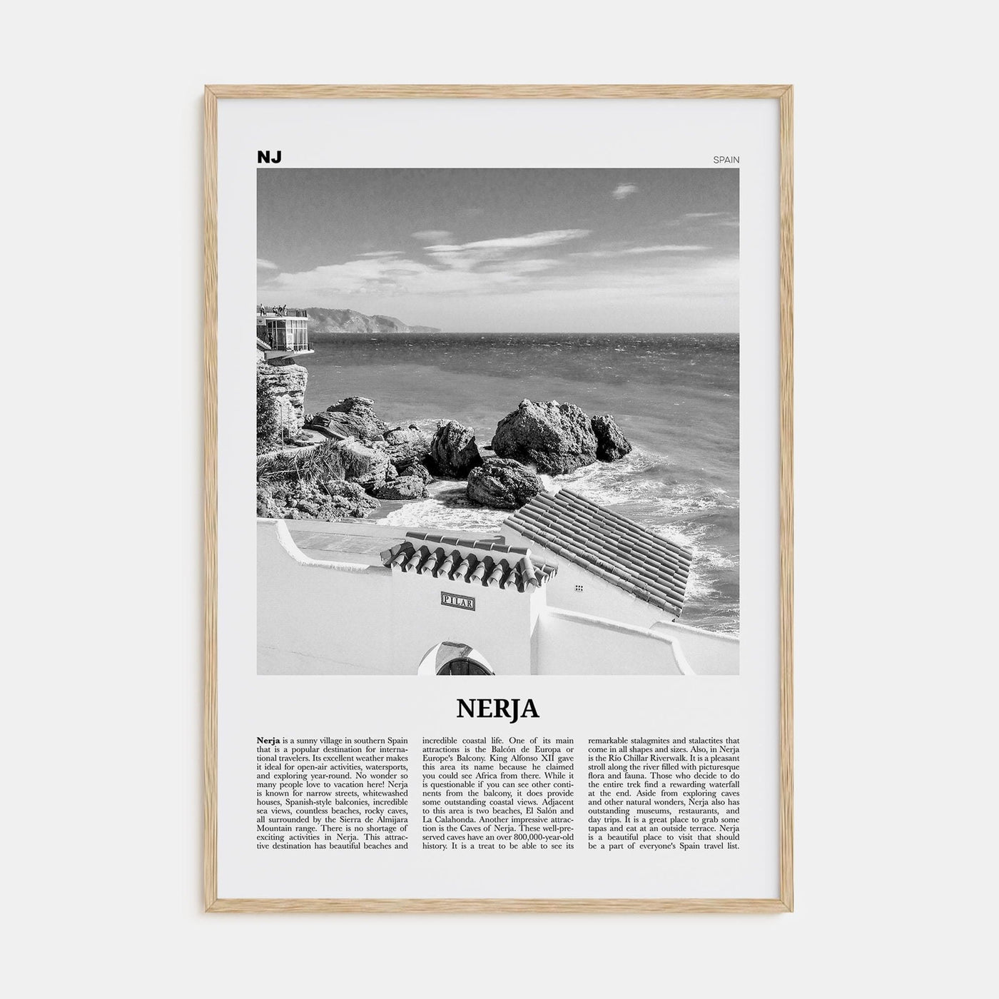 Nerja Poster Natural Wood / 8x12 in Nbourhood Travel B&W Poster