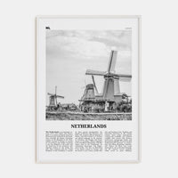 Netherlands Poster White Wood / 8x12 in Nbourhood Travel B&W Poster