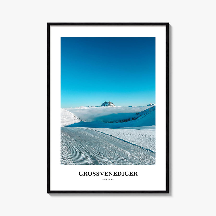 Neukirchen am Großvenediger colorful classic poster of Austria – vertical wall art, unframed print shown in interior mockup