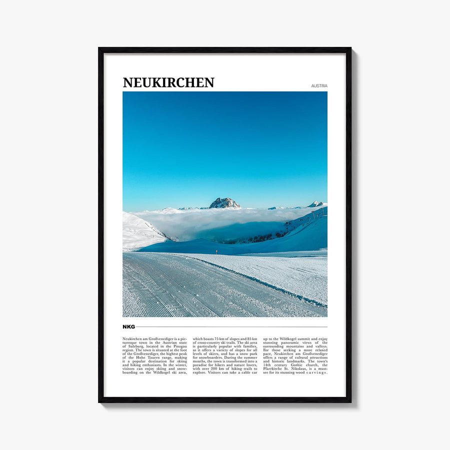 Neukirchen am Großvenediger colorful travel poster of Austria – vertical wall art, unframed print shown in interior mockup