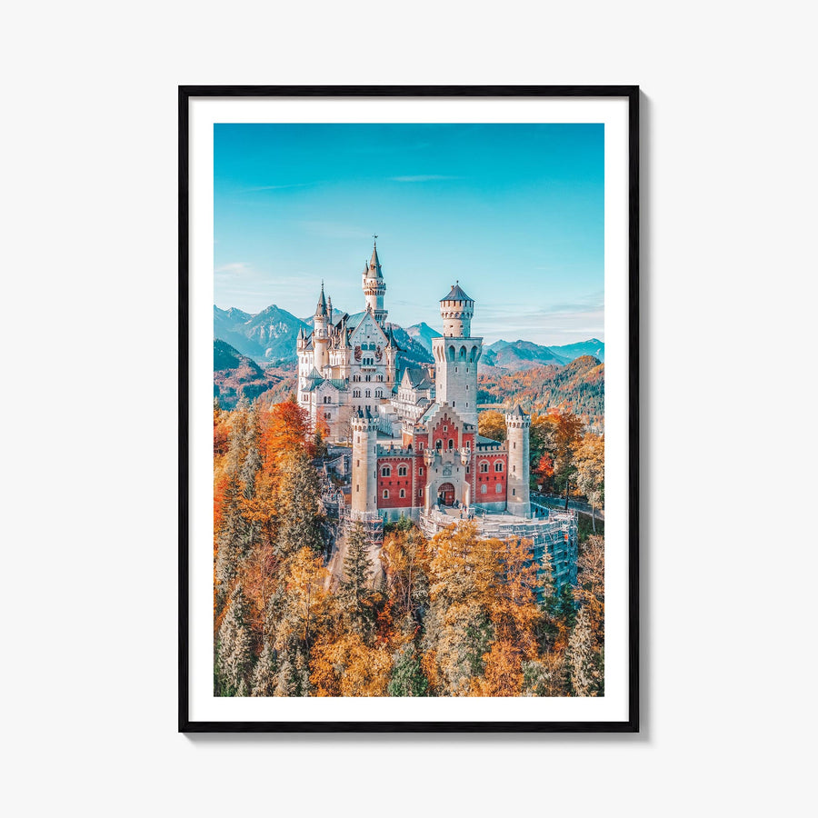 Neuschwanstein Castle colorful photo poster of Germany – vertical wall art, unframed print shown in interior mockup