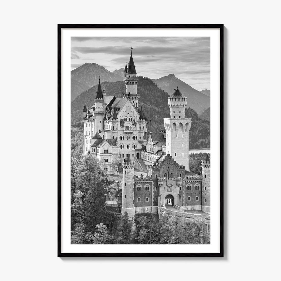Neuschwanstein Castle Photo Poster, framed poster mockup, white border