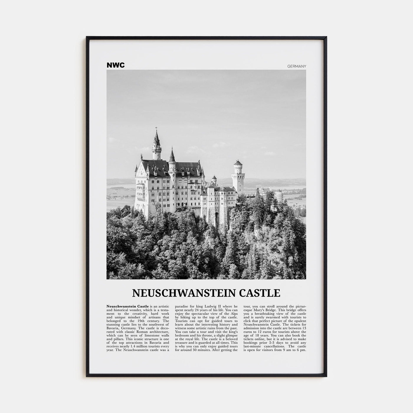 Neuschwanstein Castle Poster None / 8x12 in Nbourhood Travel B&W Poster