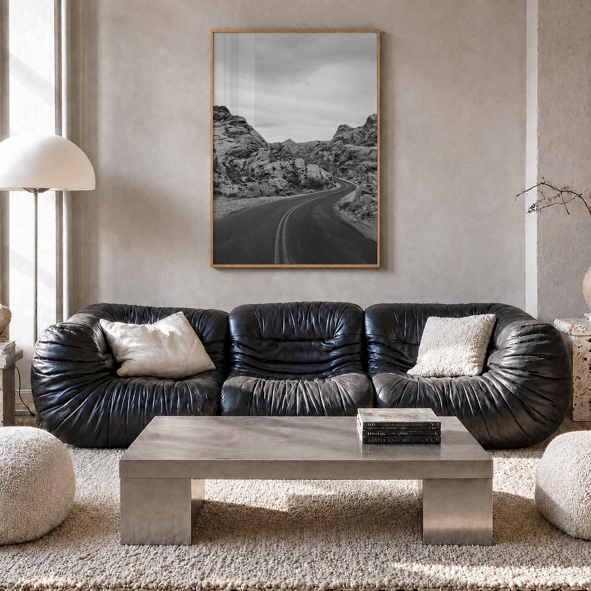 Nevada black & white photo poster of United States – vertical wall art in natural wood frame, hanging on wall