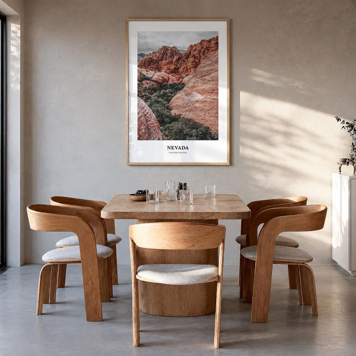 Nevada colorful classic poster of United States – vertical wall art in natural wood frame, hanging on wall