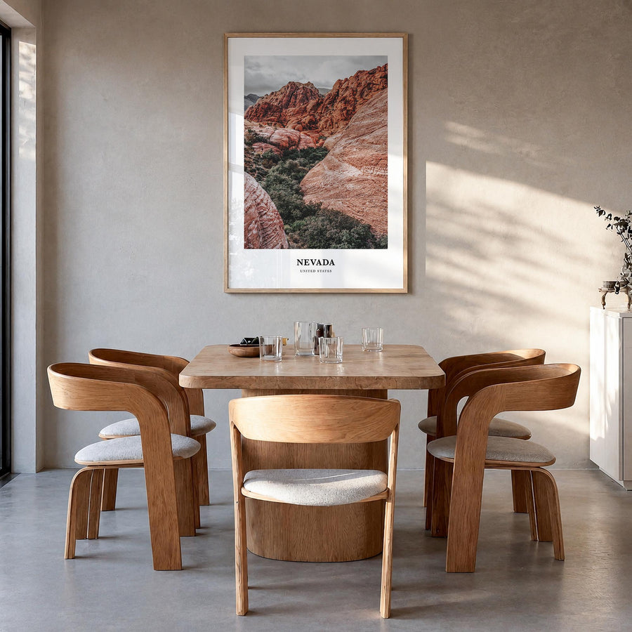 Nevada colorful classic poster of United States – vertical wall art in natural wood frame, hanging on wall