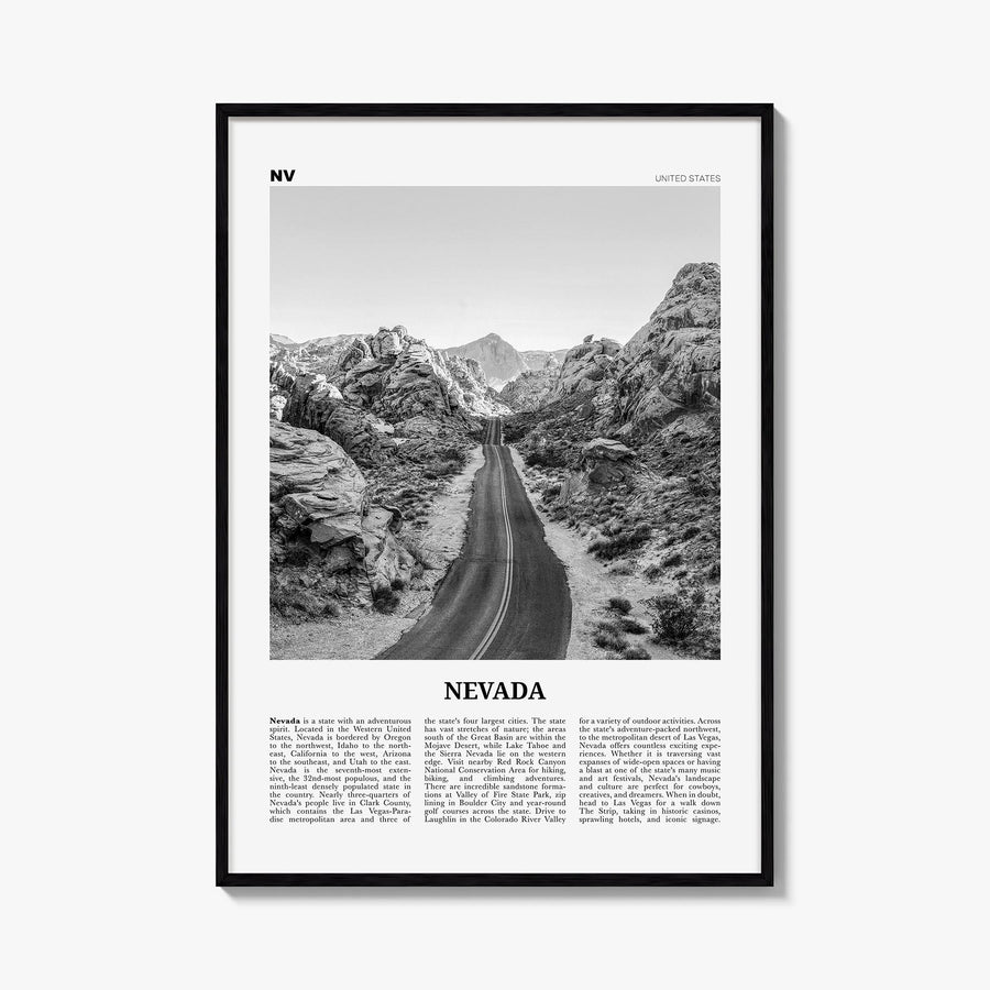 Nevada no. 1 black & white newspaper poster of United States – vertical wall art, unframed print shown in interior mockup