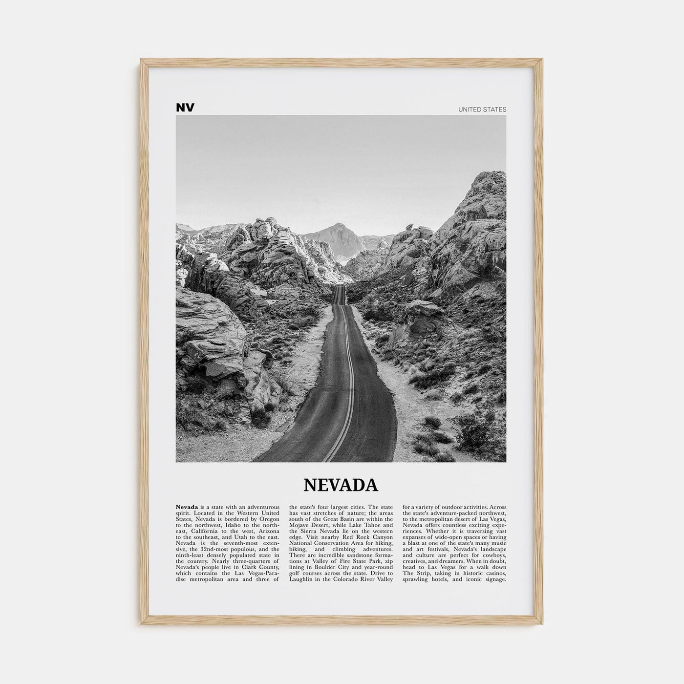 Nevada No 1 Poster Natural Wood / 8x12 in Nbourhood Travel B&W Poster