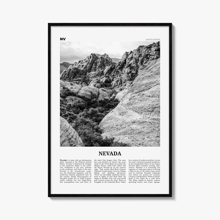 Nevada no. 2 black & white newspaper poster of United States – vertical wall art, unframed print shown in interior mockup