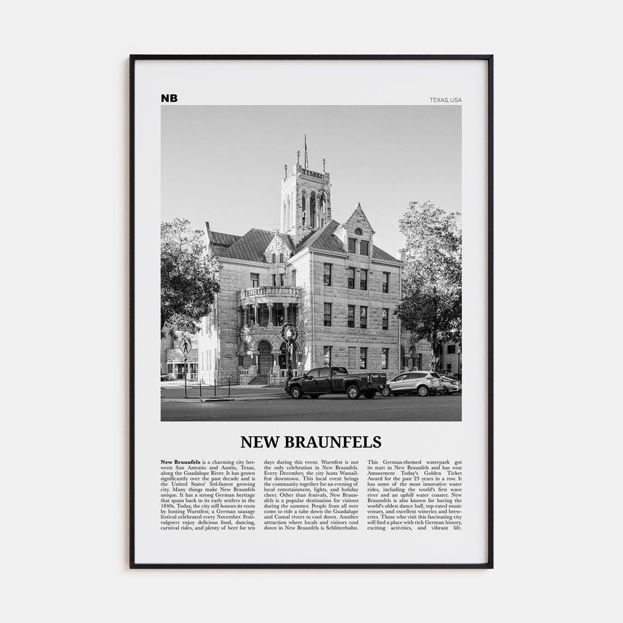 New Braunfels Poster None / 8x12 in Nbourhood Travel B&W Poster