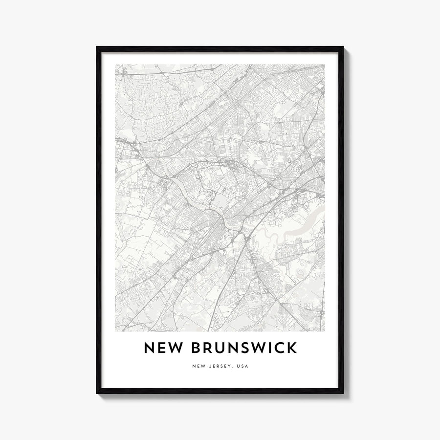 New Brunswick black & white map poster of Canada – vertical wall art, unframed print shown in interior mockup