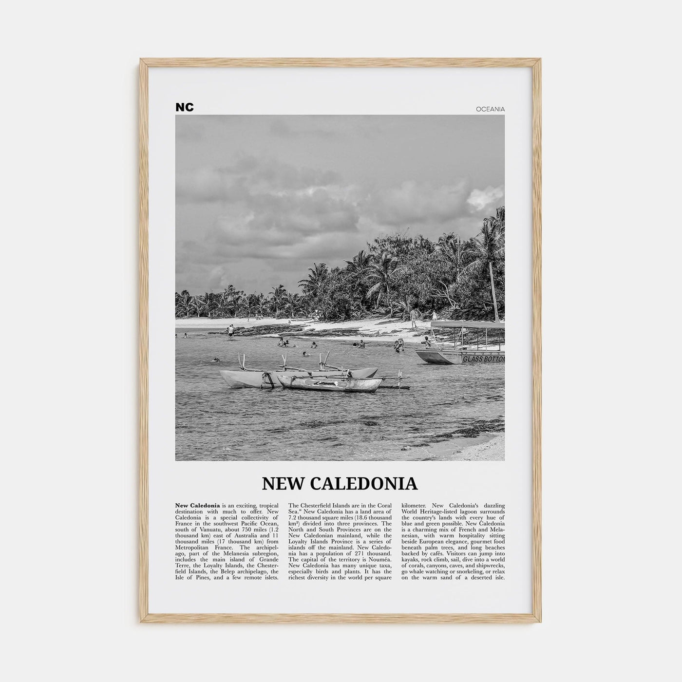 New Caledonia Poster Natural Wood / 8x12 in Nbourhood Travel B&W Poster