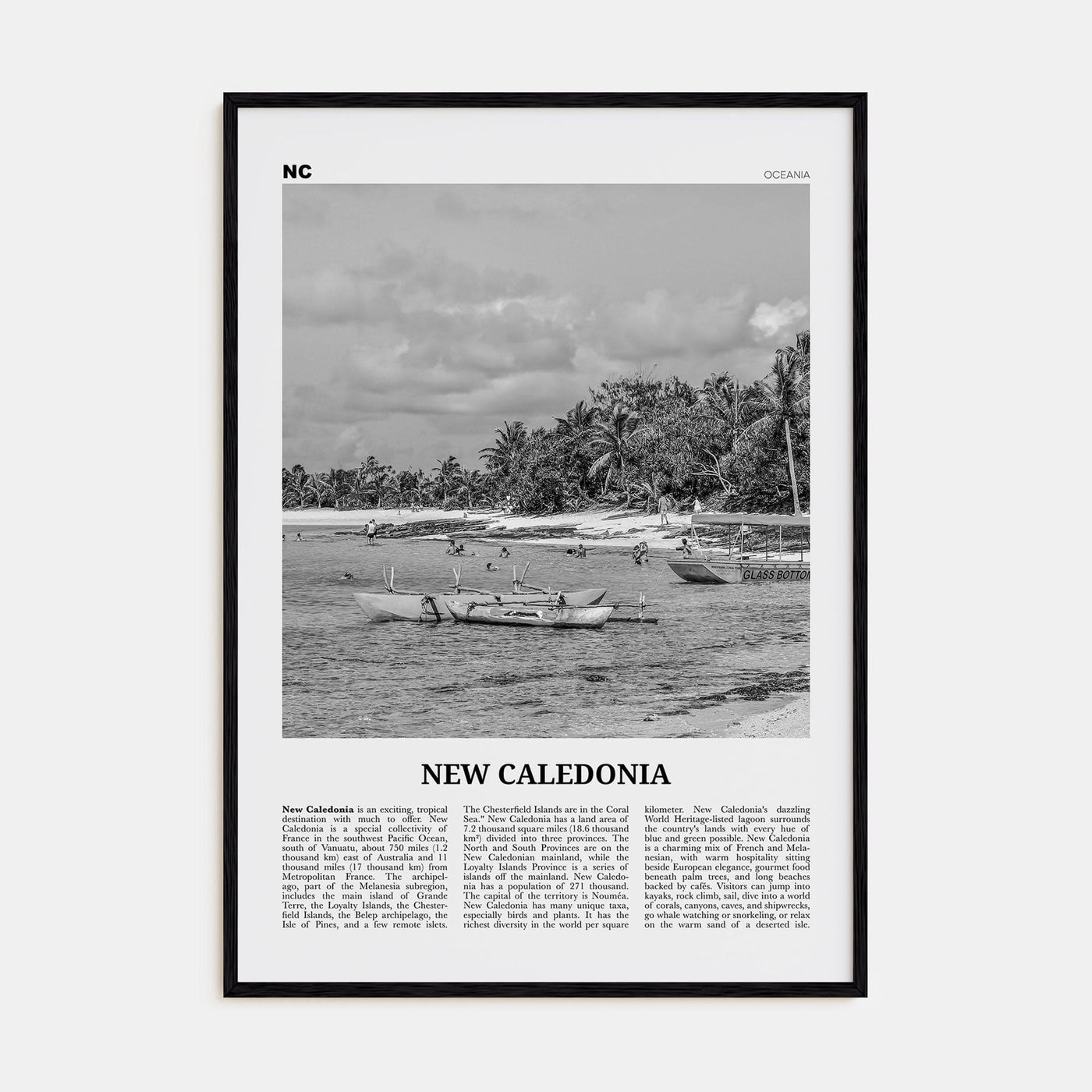 New Caledonia Poster Black Wood / 8x12 in Nbourhood Travel B&W Poster