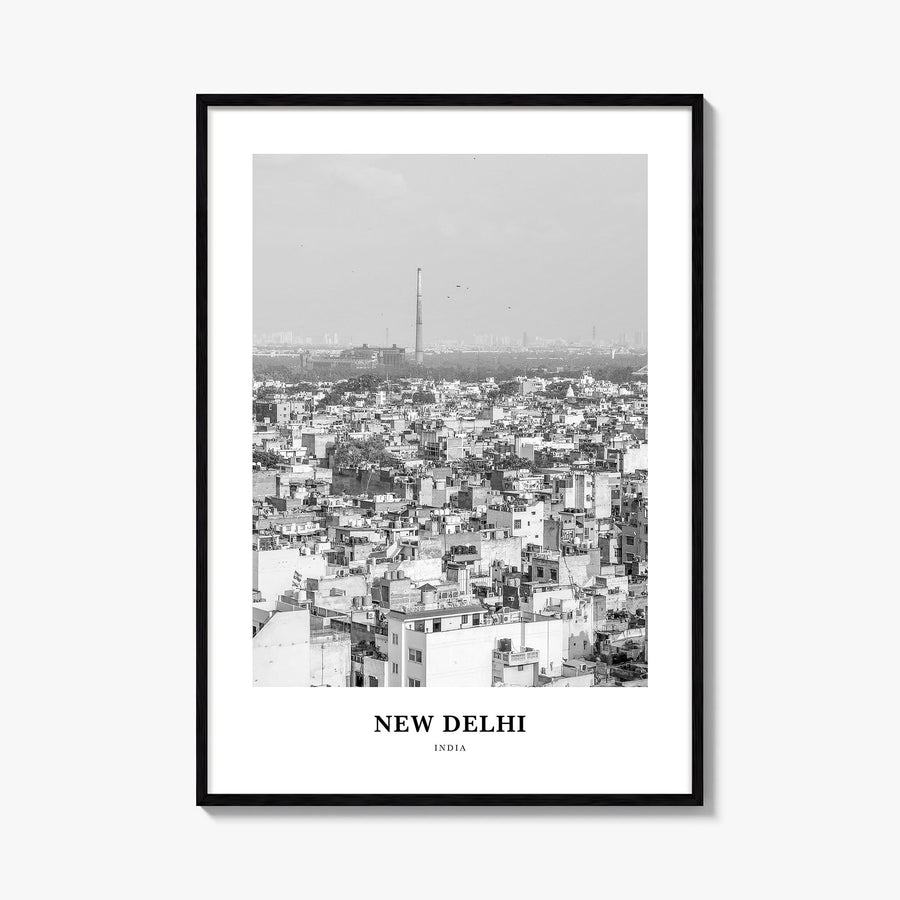 New Delhi black & white classic poster of India – vertical wall art, unframed print shown in interior mockup