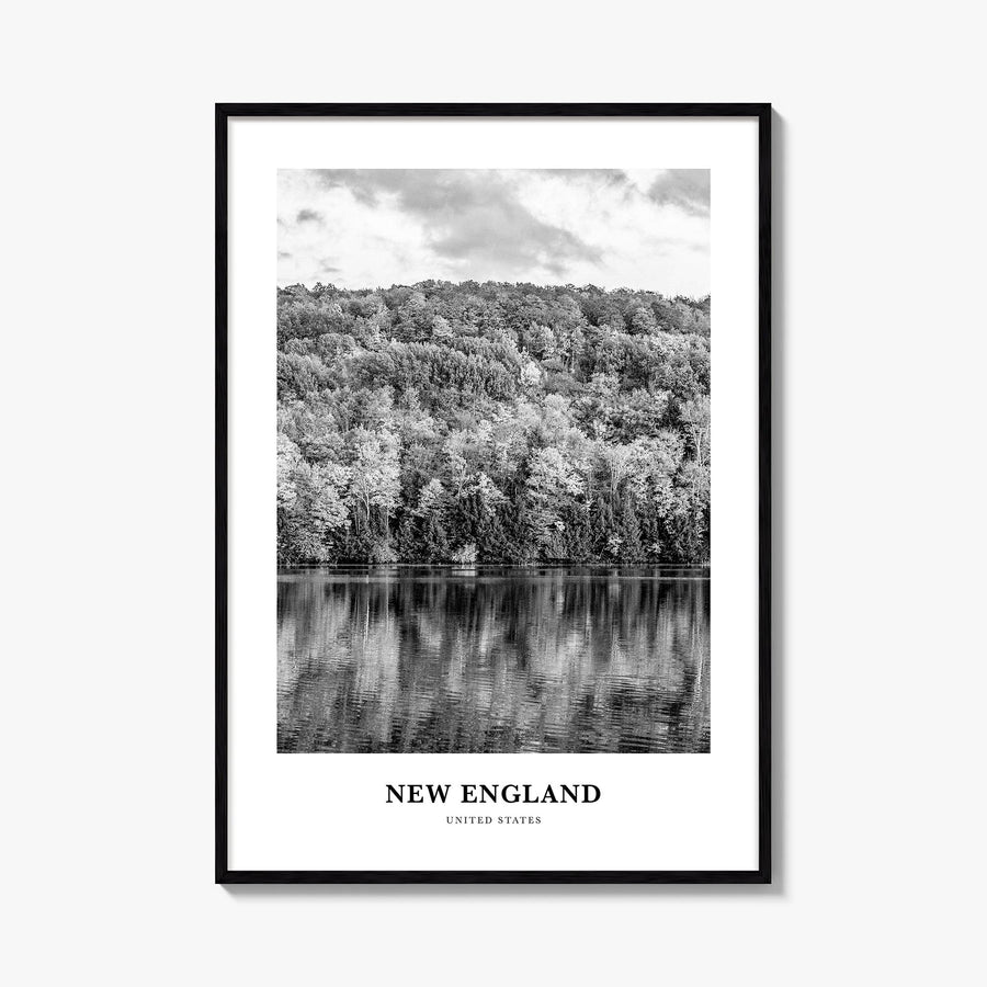 New England black & white classic poster of United States – vertical wall art, unframed print shown in interior mockup