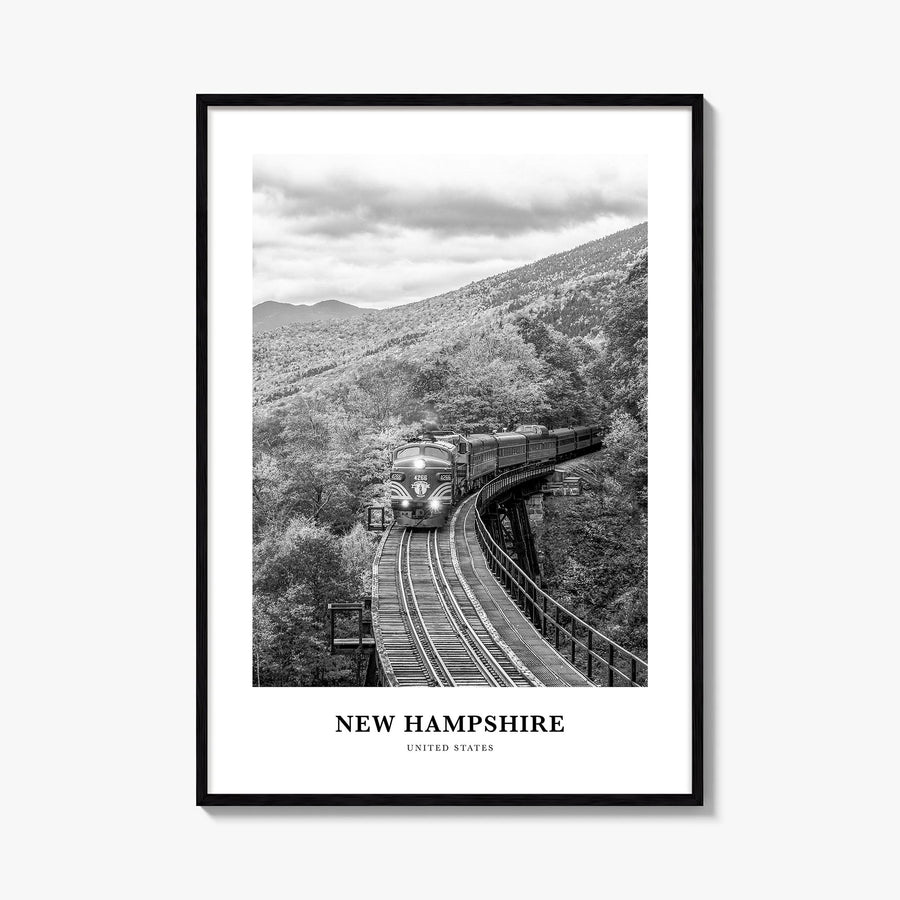 New Hampshire black & white classic poster of United States – vertical wall art, unframed print shown in interior mockup