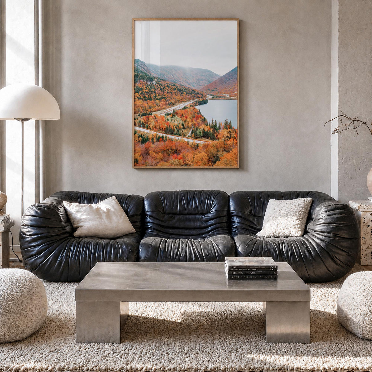 New Hampshire colorful photo poster of United States – vertical wall art in natural wood frame, hanging on wall